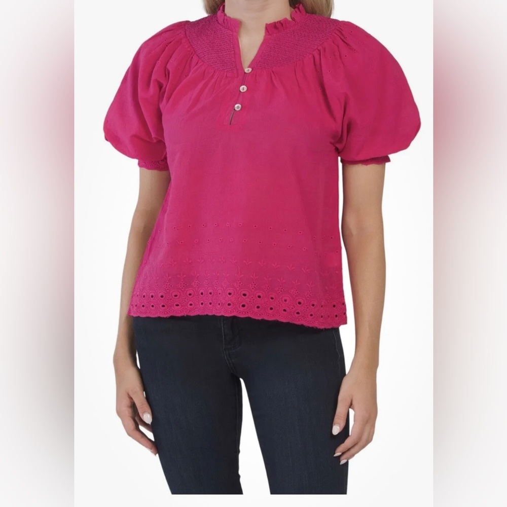 House of Harlow 1960 Puff Sleeve Eyelet Top in Pink, Size S